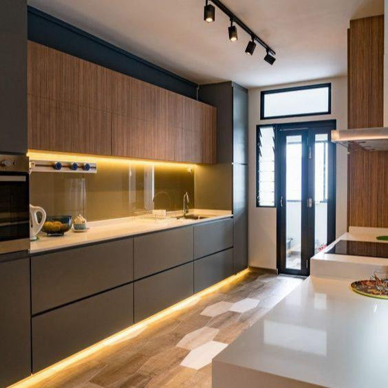 Armadio da cucina per villa/appartamento con materiale MDF MR super resistente e finitura grigia opaca