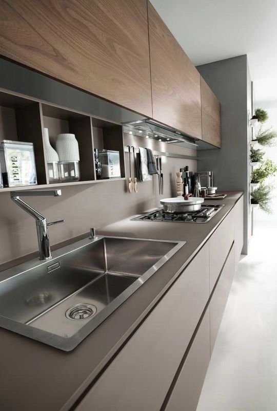Armadio da cucina per villa/appartamento con materiale MDF MR super resistente e finitura grigia opaca