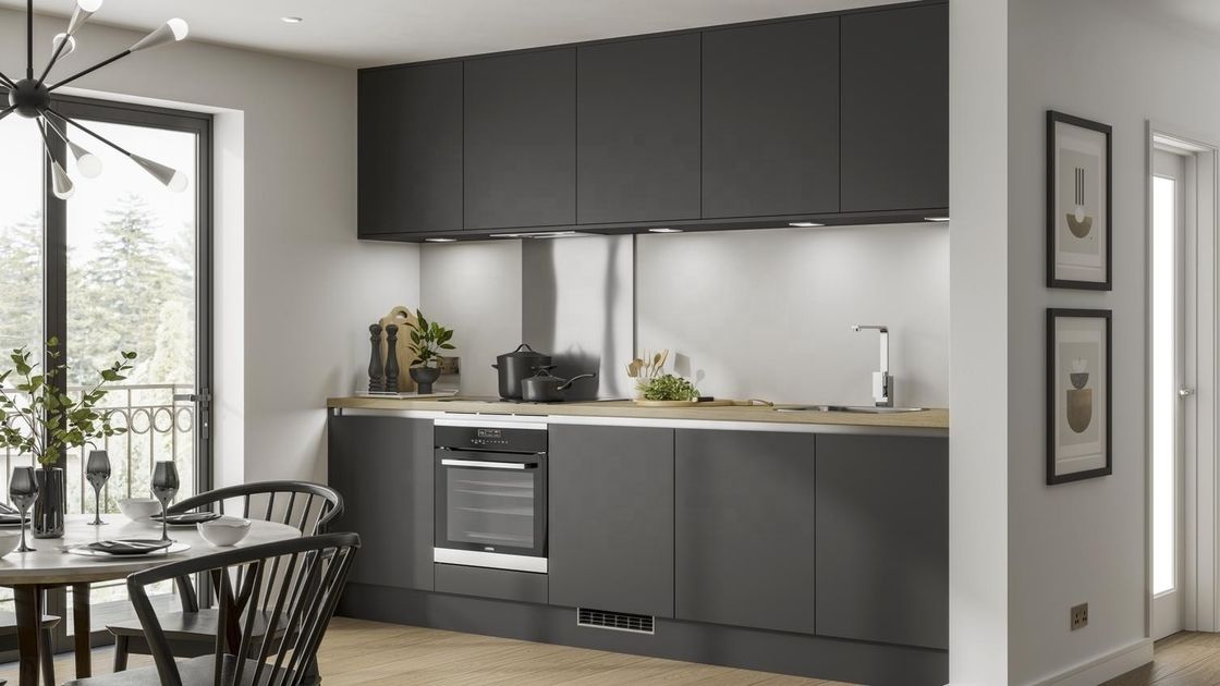 Armadio da cucina per villa/appartamento con materiale MDF MR super resistente e finitura grigia opaca