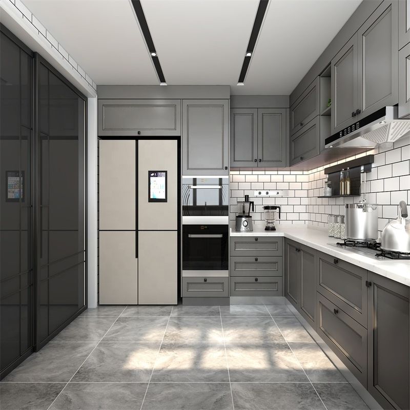 Materiale di porta in cartone di melamina Armadio da cucina con bancone a bordo piatto in bianco e marrone