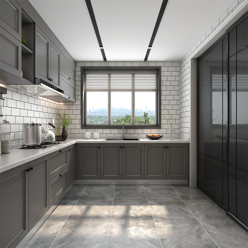 Materiale di porta in cartone di melamina Armadio da cucina con bancone a bordo piatto in bianco e marrone