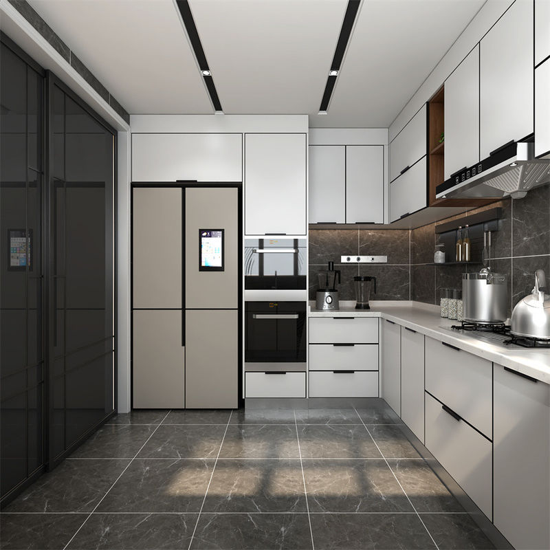 Materiale di porta in cartone di melamina Armadio da cucina con bancone a bordo piatto in bianco e marrone