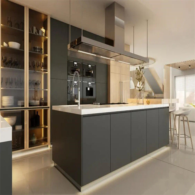 Gabinetto da cucina in compensato grigio YALIG di fascia alta con vantaggio impermeabile e ignifuge