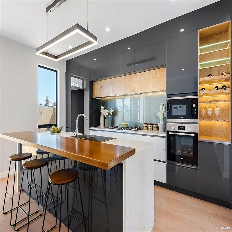 Gabinetto da cucina in compensato grigio YALIG di fascia alta con vantaggio impermeabile e ignifuge
