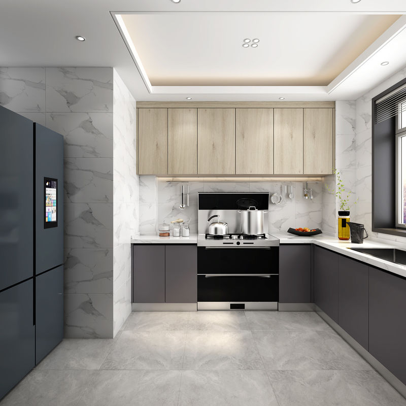 Arredamento di cucina grigio laminato Interni Colorato di rivestimento personalizzato per il rinnovamento di appartamenti