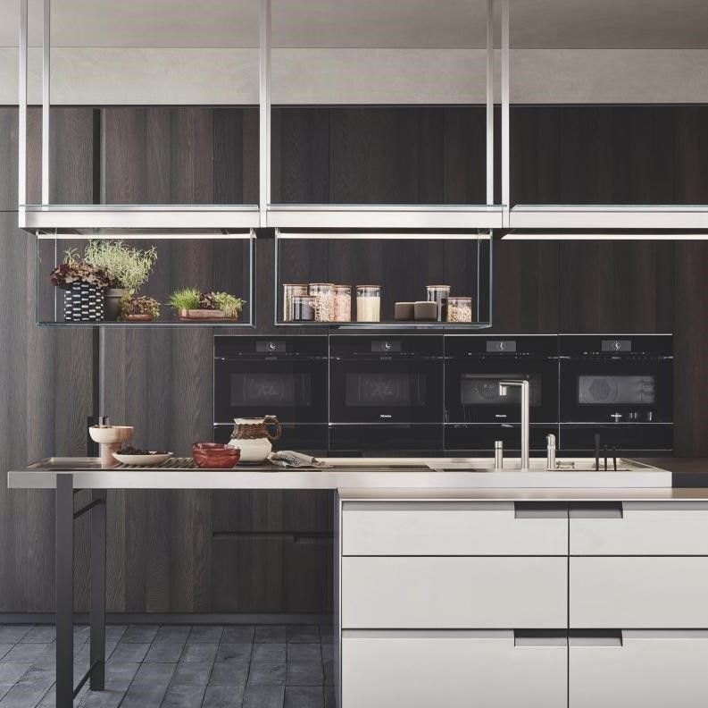 Set di armadietti di cucina moderni cinesi con lavorazione raffinata e bordo piatto