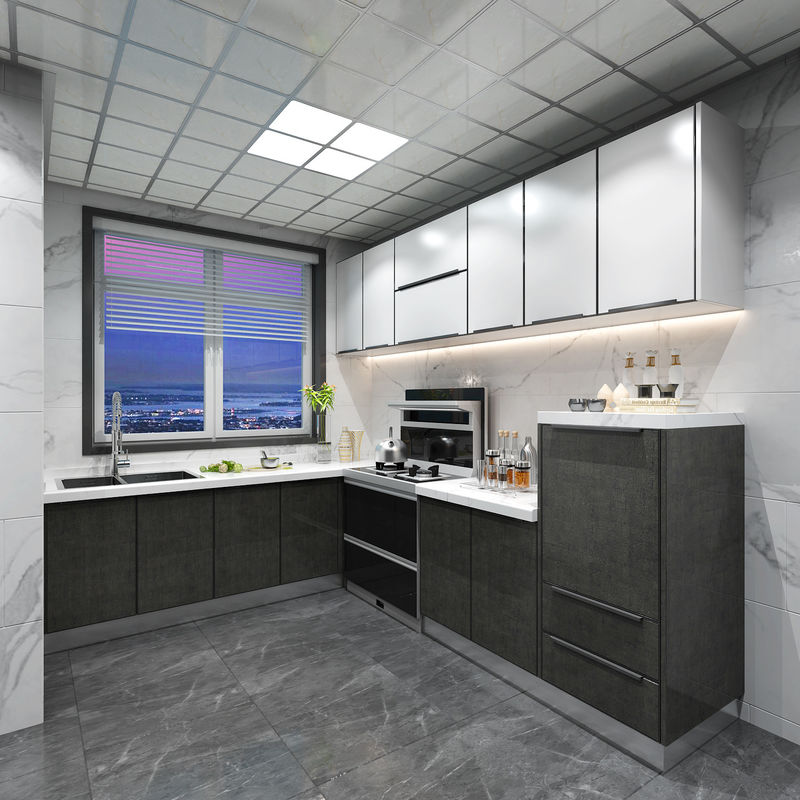 Arredamento di cucina grigio laminato Interni Colorato di rivestimento personalizzato per il rinnovamento di appartamenti