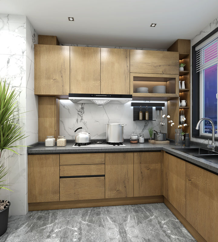 Arredamento di cucina grigio laminato Interni Colorato di rivestimento personalizzato per il rinnovamento di appartamenti