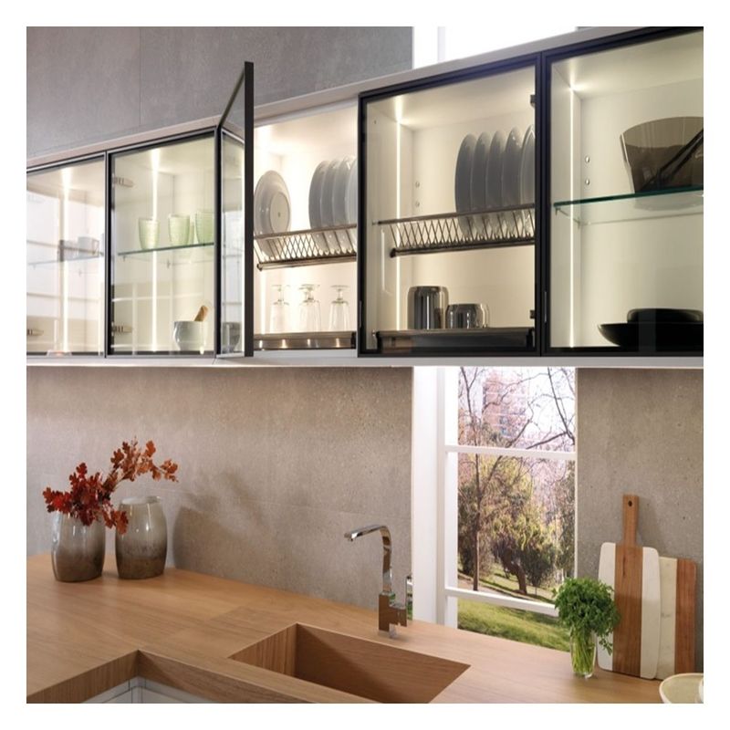 Accessori per rubinetti Pannello di vetro scuro Armadi da cucina modulari in legno massello per appartamento