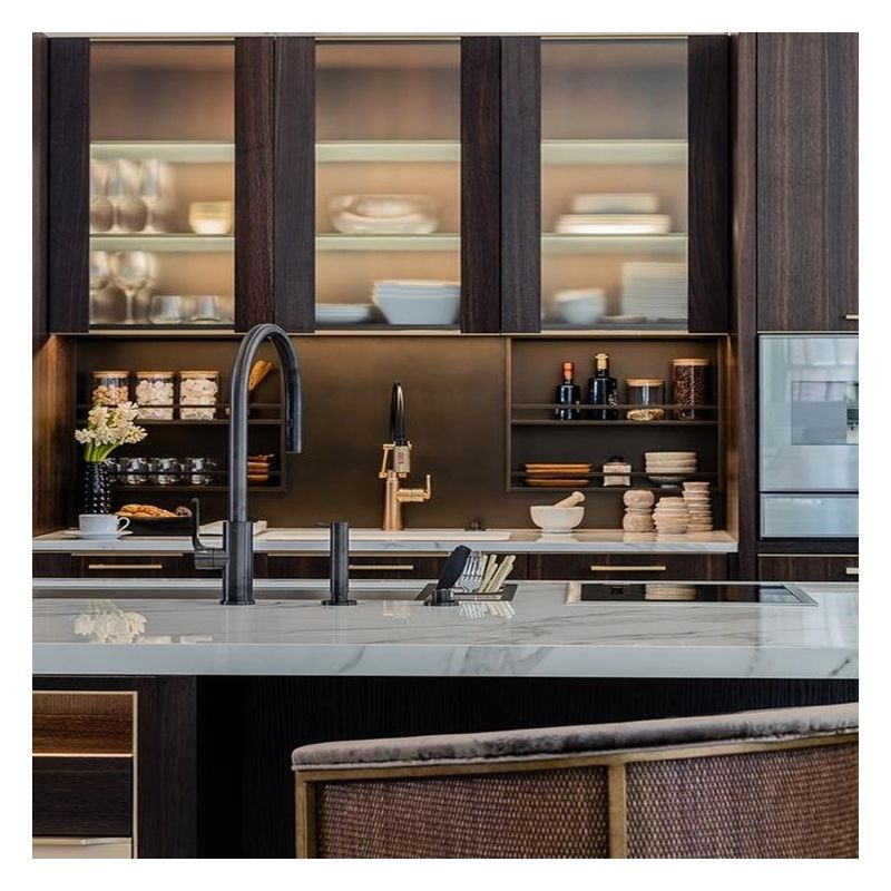 Accessori per rubinetti Pannello di vetro scuro Armadi da cucina modulari in legno massello per appartamento