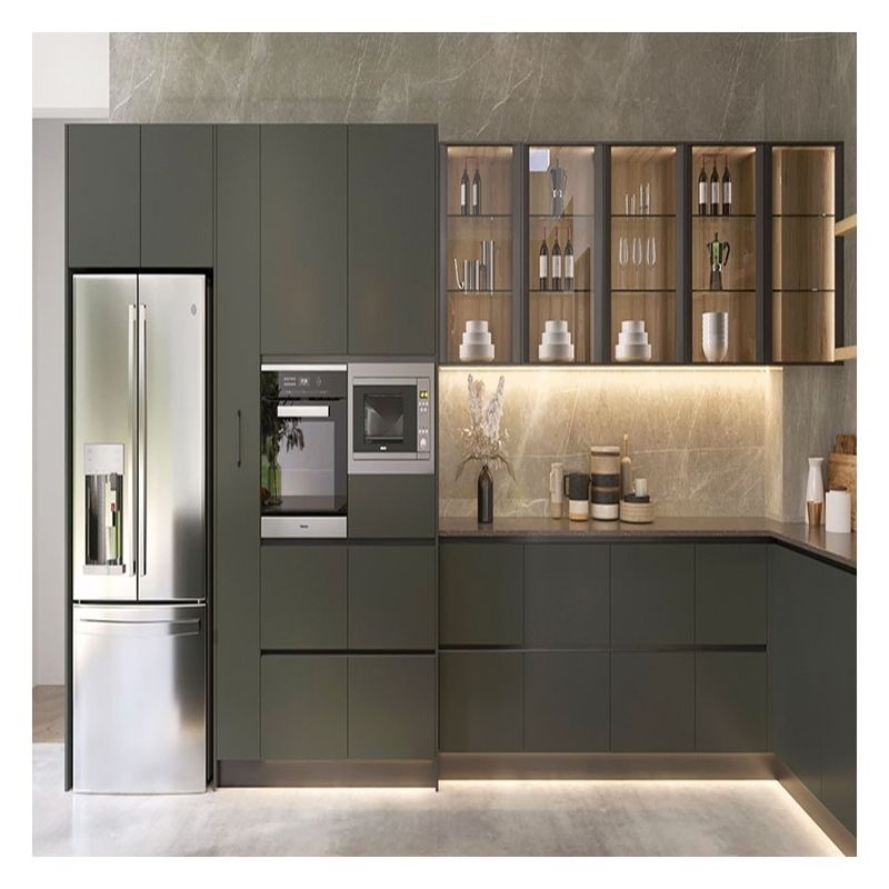 Accessori per rubinetti Pannello di vetro scuro Armadi da cucina modulari in legno massello per appartamento