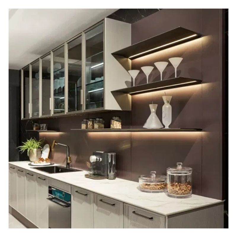 Accessori per rubinetti Pannello di vetro scuro Armadi da cucina modulari in legno massello per appartamento