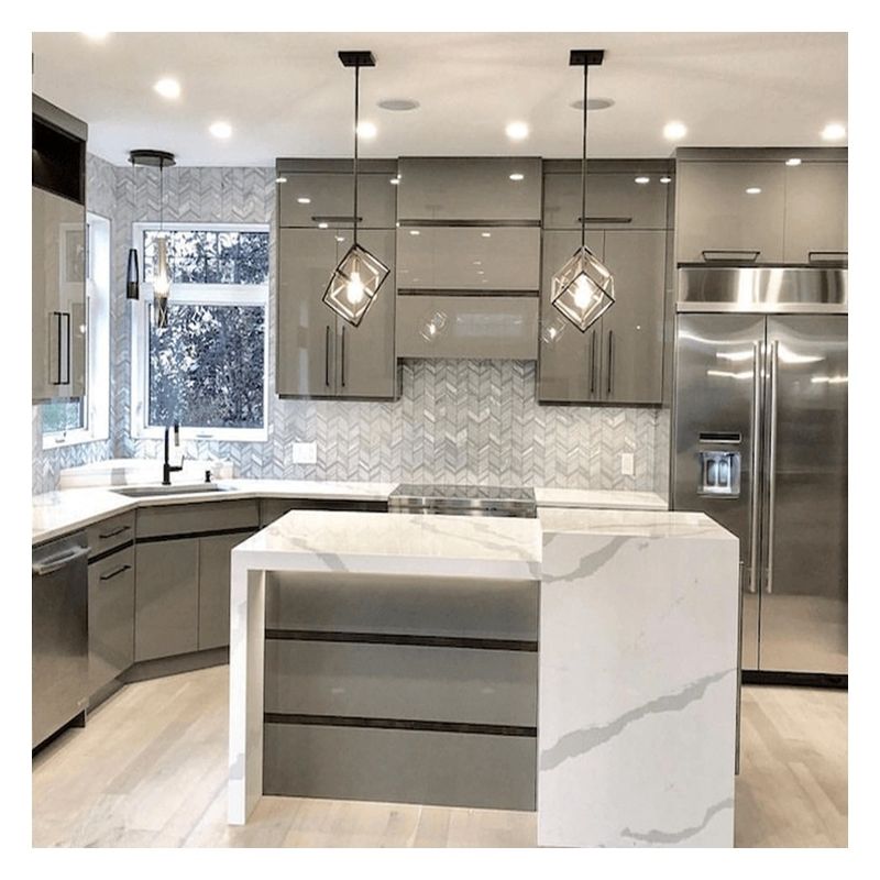 Accessori per rubinetti Pannello di vetro scuro Armadi da cucina modulari in legno massello per appartamento