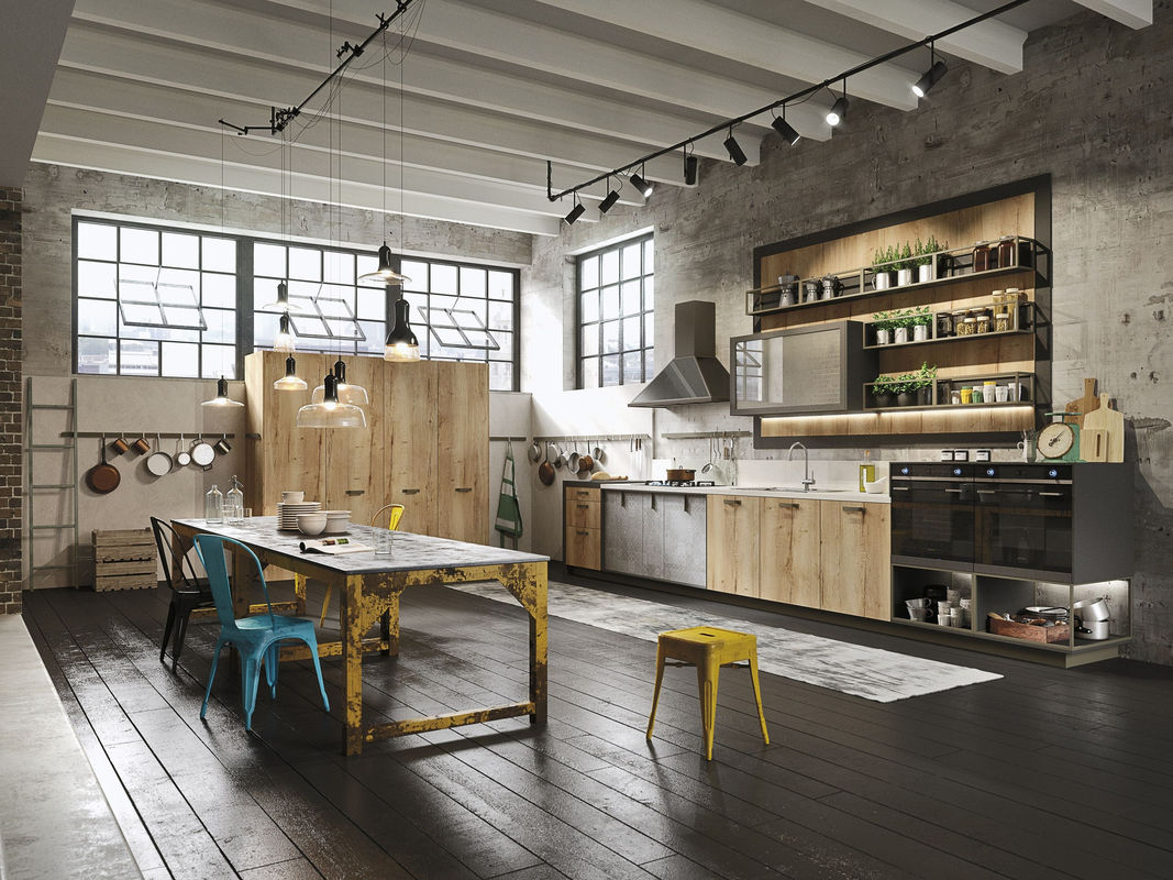 Dispositivi di cucina per appartamenti di lusso in legno bianco con contenitore per rifiuti