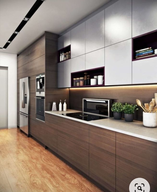 Arredamento da parete per cucina di lusso a colori di rivestimento personalizzato con bancone in pietra di quarzo