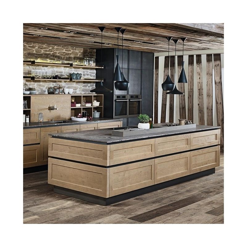 Armadi da cucina in legno massello con bordatura di bancone a bordo a guinzaglio e materiale per porte in MDF