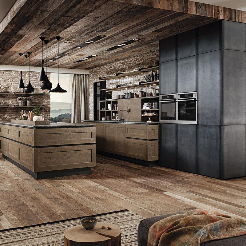 Armadi da cucina in legno massello con bordatura di bancone a bordo a guinzaglio e materiale per porte in MDF