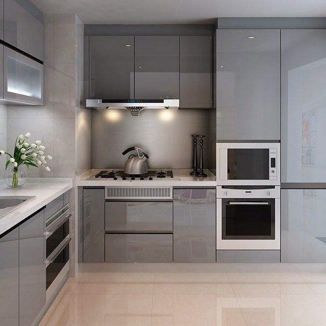 Moderno design Gloss Kitchen Cabinet Set realizzato con legno massello e accessori di calcio alle dita