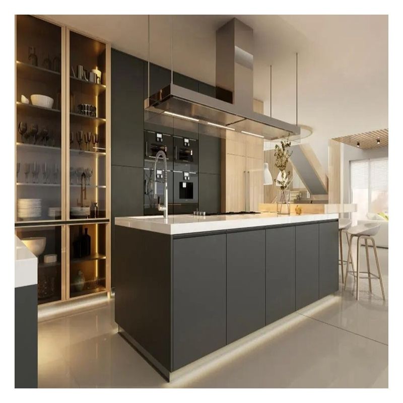 Armadi da cucina in legno massello a colori personalizzati per una pulizia facile in un design minimalista