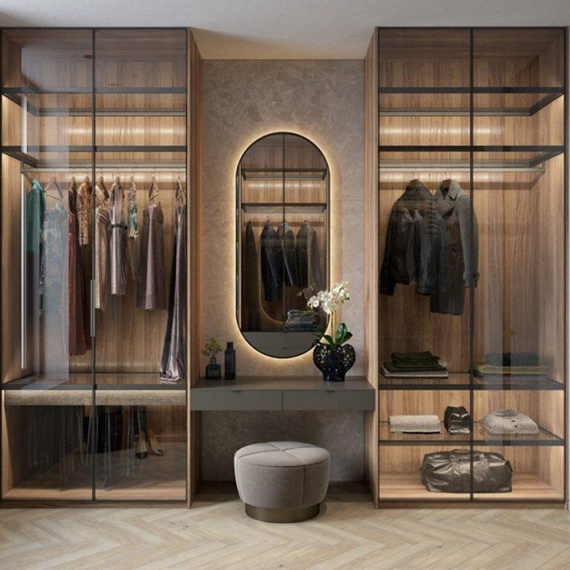 Dispositivi per camera da letto, armadio in legno massello, con design contemporaneo.