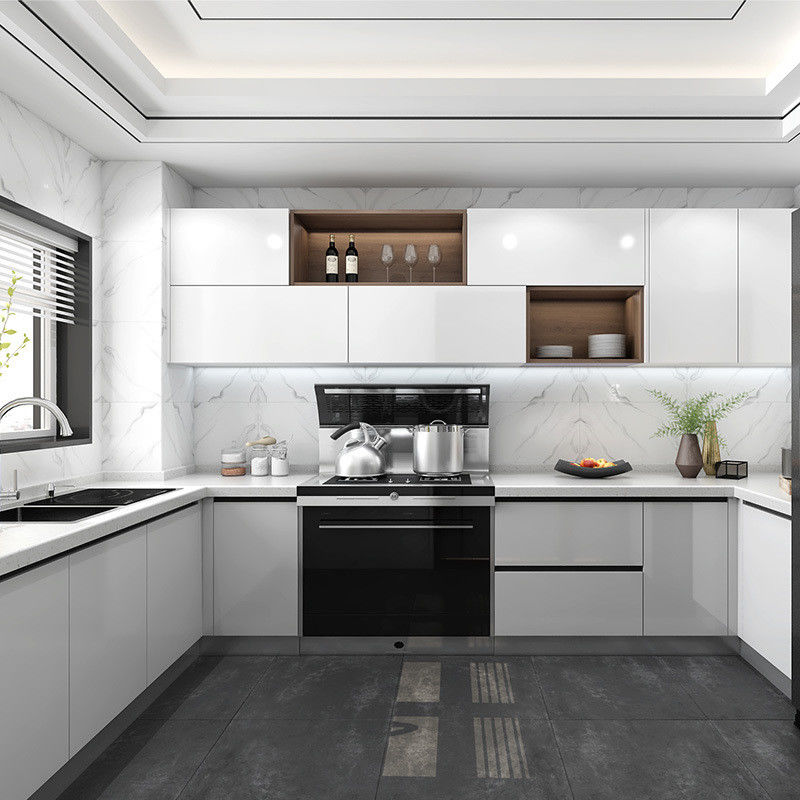 Armadi di cucina modulari in legno ad alta lucentezza e impermeabilità in stile europeo con dimensioni personalizzate