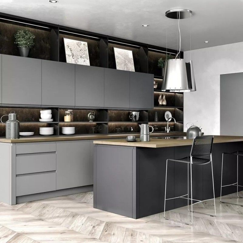 Customized Color Mixed Completo Set Cucina Armadio Armadio Flat Edge Lacca UV Finish
