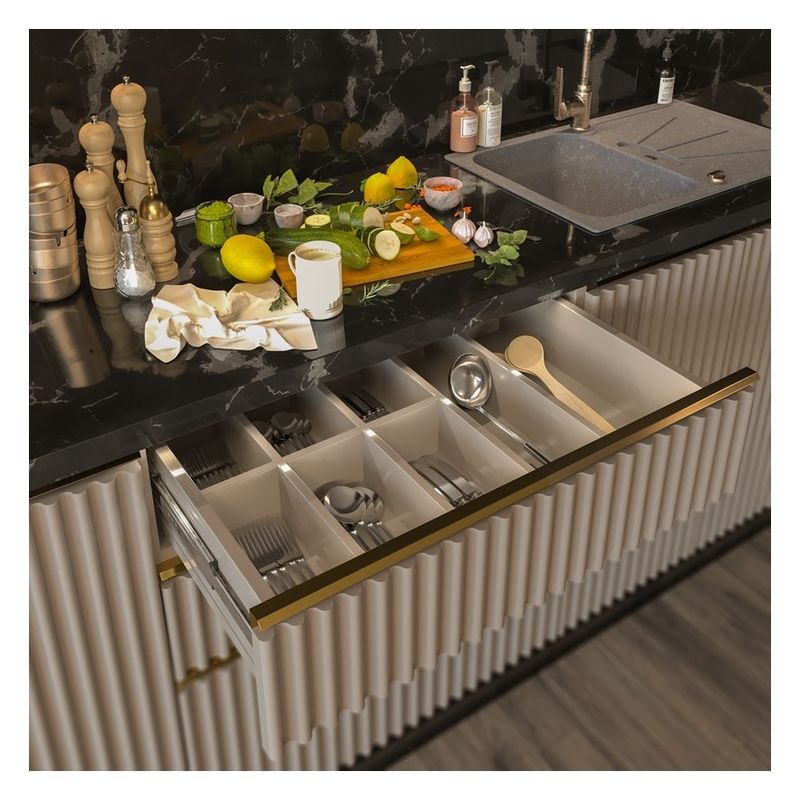 Armadietto da cucina multi-capacità con finitura in lacca facile da pulire CAD / 3D liberamente