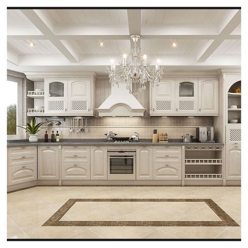 Moderno armadietto da cucina in legno massello con pannello di porta a membrana in PVC e disegni distintivi