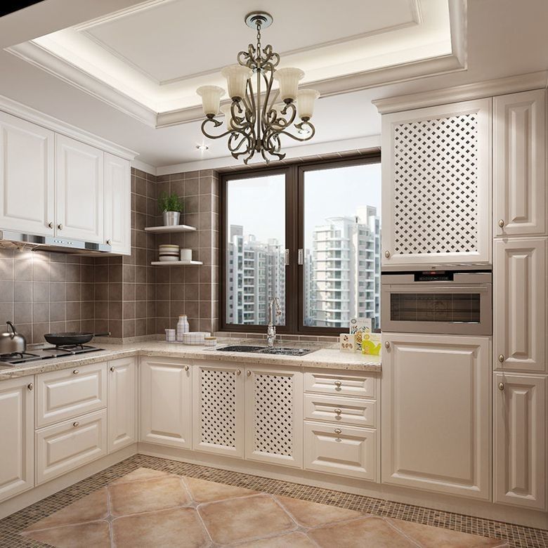 Moderno armadietto da cucina in legno massello con pannello di porta a membrana in PVC e disegni distintivi