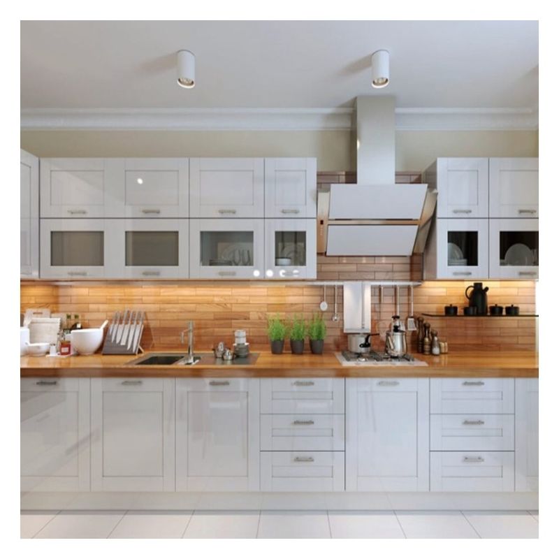 Moderni armadietti da cucina in acero massello in stile bianco in modello semplice