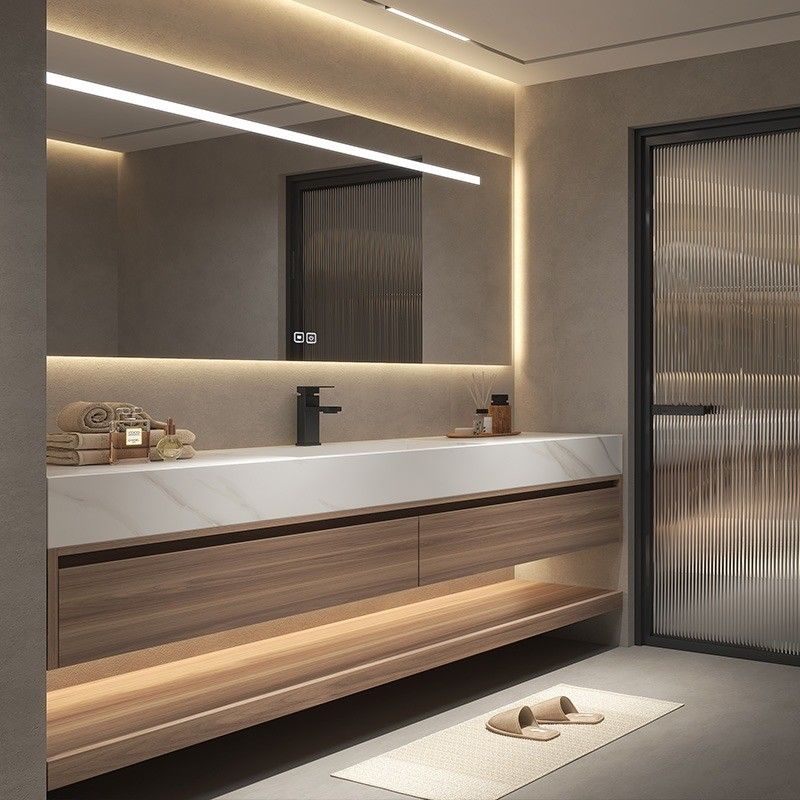 Quartz Stone Contoff Moderno Muro Montato Doppia Lavabo Vanità per e pratico bagno