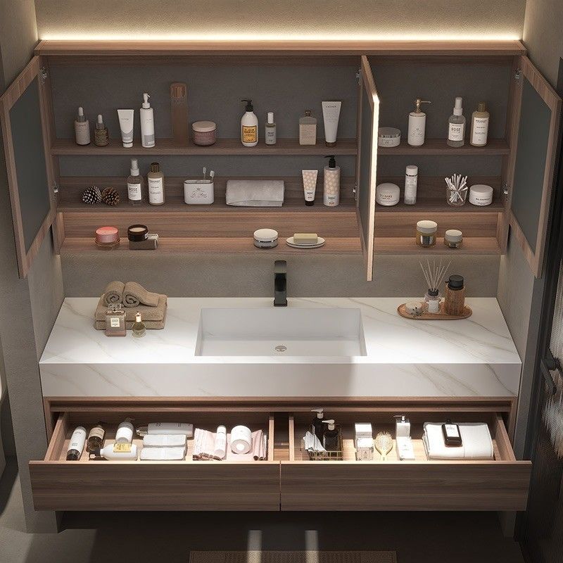 Quartz Stone Contoff Moderno Muro Montato Doppia Lavabo Vanità per e pratico bagno