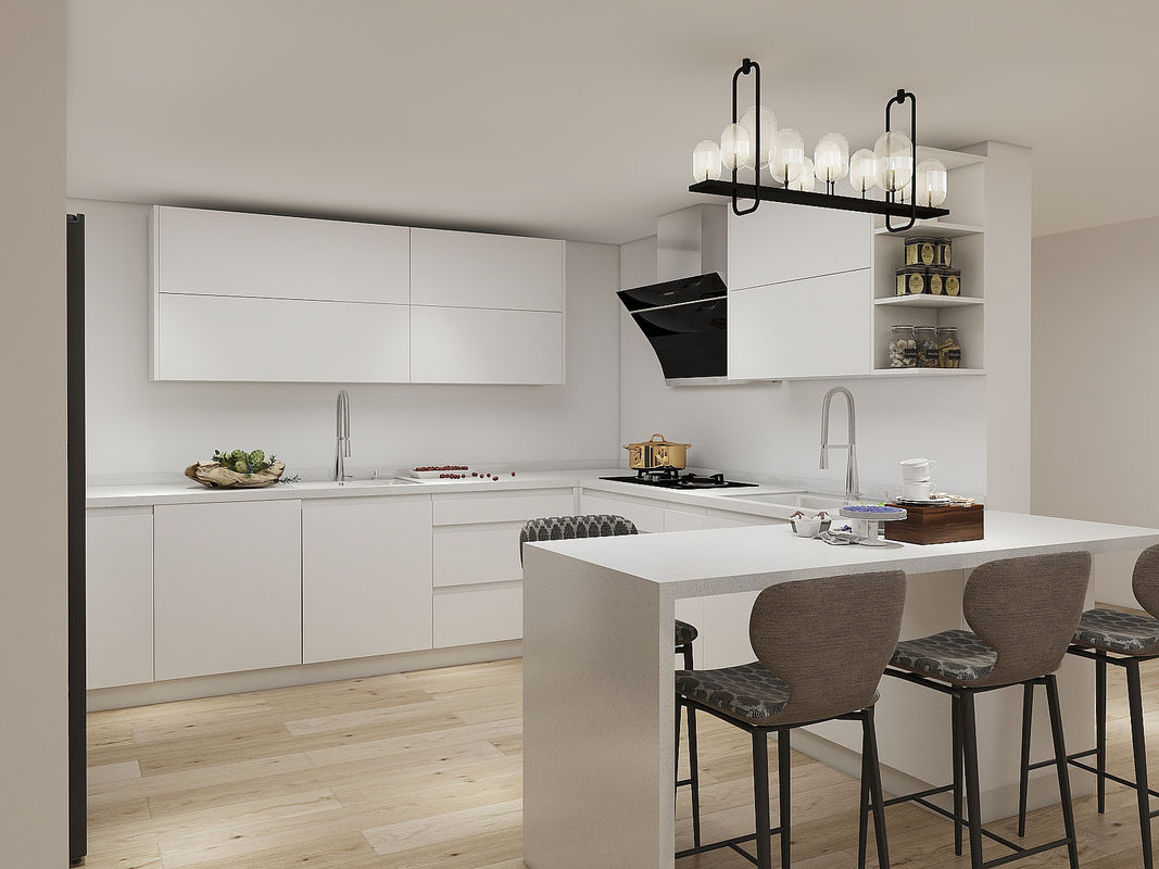 Montato a parete Camerun Bianco E Legno Alta lucentezza Hdf Armadio da cucina Altamente ODM/OEM