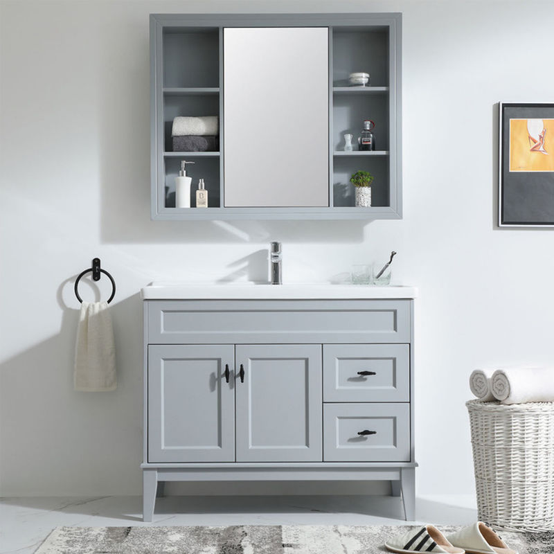 Bagno Vanità PVC/Lacca Porta Finitura Moderno Pavimento in Legno Standing Piccolo Sink Singolo