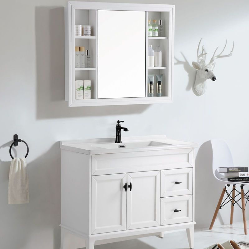Vanità impermeabile per bagno su misura di fascia alta con lavandino e finitura della porta in PVC/lacca