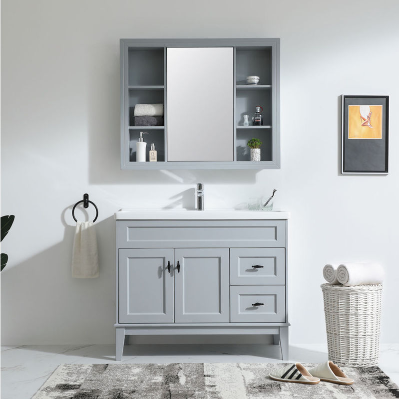 Vanità impermeabile per bagno su misura di fascia alta con lavandino e finitura della porta in PVC/lacca