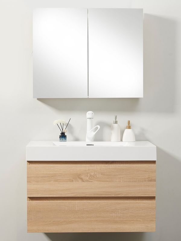 Vanità impermeabile per bagno su misura di fascia alta con lavandino e finitura della porta in PVC/lacca