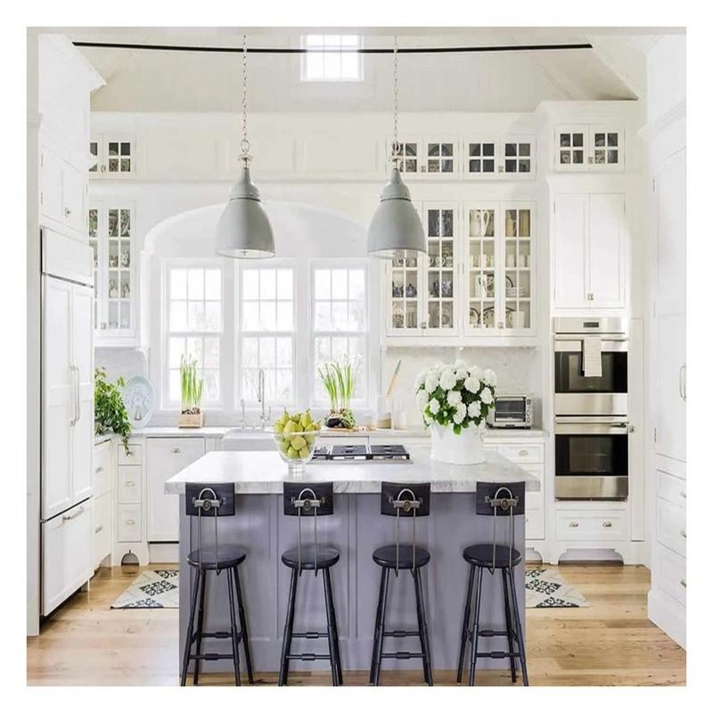 Vendere armadietti da cucina modulari in vetro a montatura in alluminio bianco con materiale per porte in MDF
