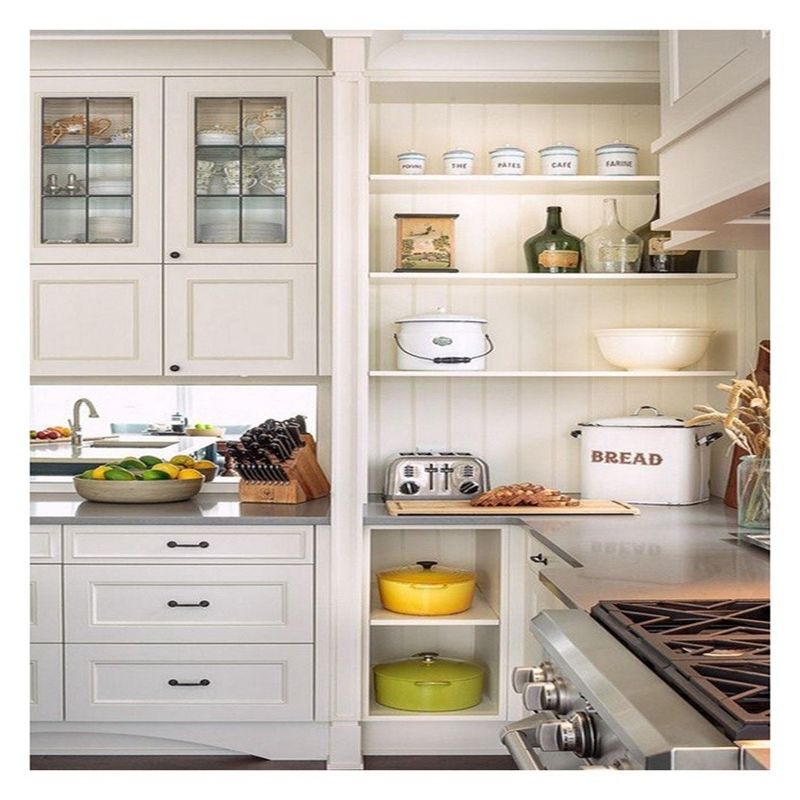 Moderni armadietti in vetro in legno massello bianco Risparmio di spazio per piccole cucine