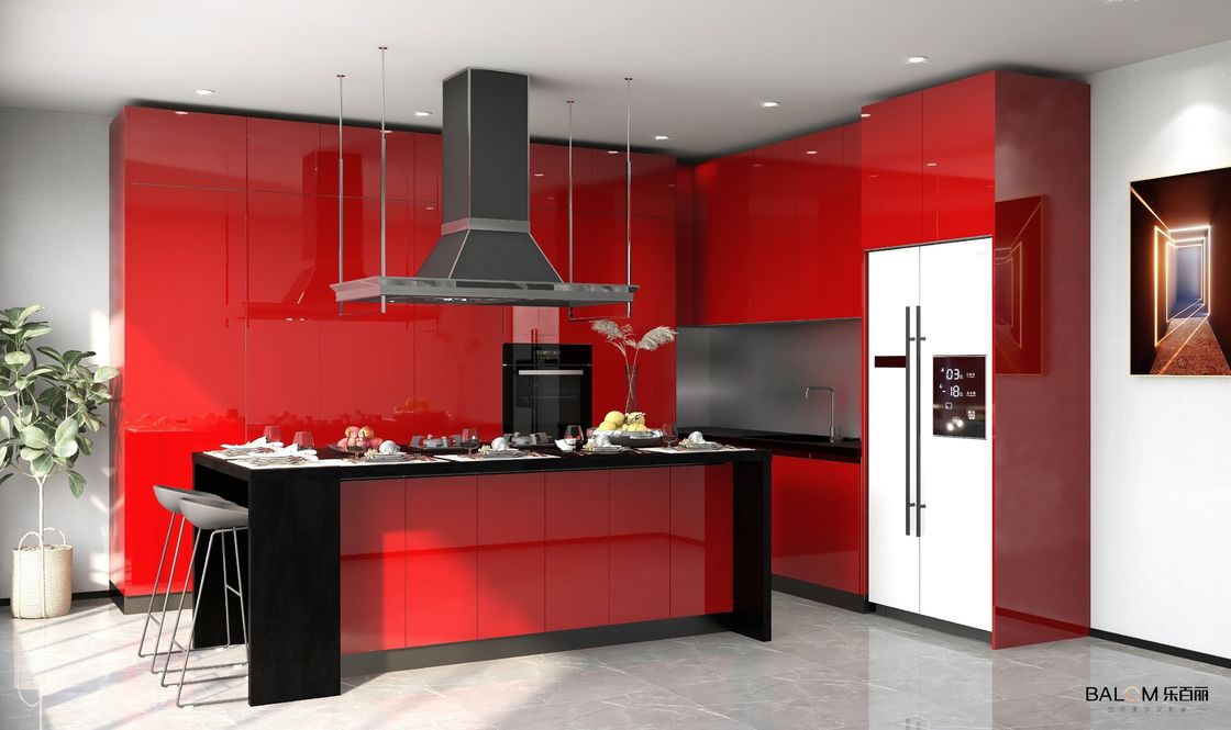 2024 Moderno armadio da cucina a prova di fuoco in legno massello con ODM / OEM e cestino per cassetti