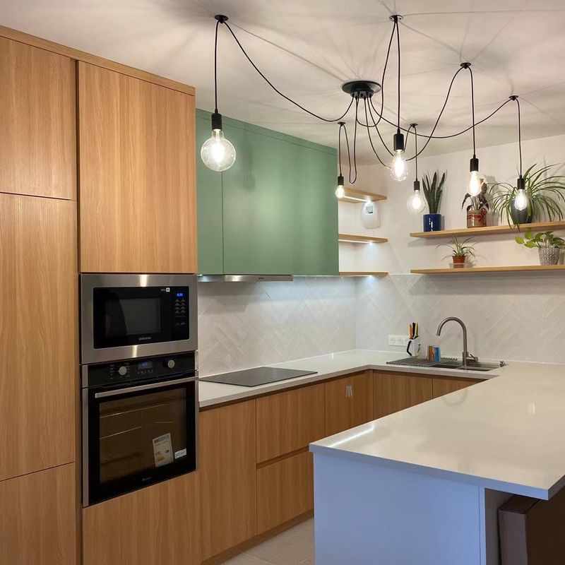 Disegno armadietto di cucina Modulare Legno massello Mdf Veneer Lacca Finitura Legno di noce Colore