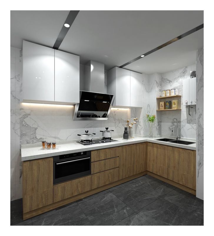 Arredamento da cucina in cartone di melamina lucido di design moderno con colore di rivestimento personalizzato