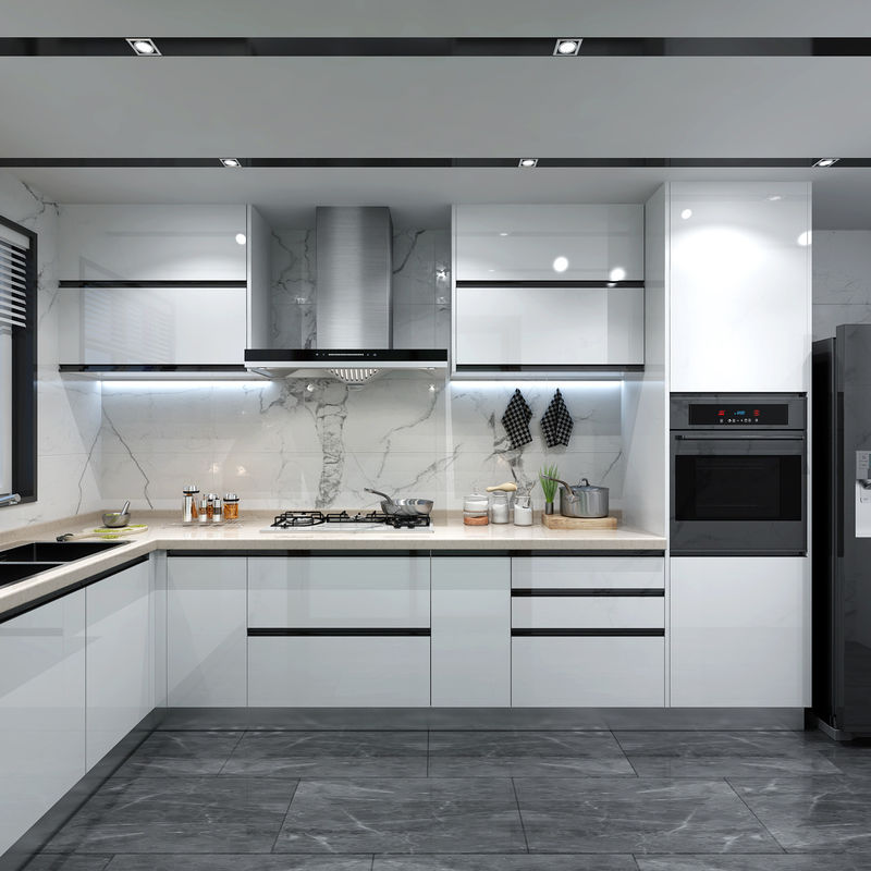 Armadio da cucina in lacca ad alto lucido con stile moderno personalizzato e pannello di porta in acrilico
