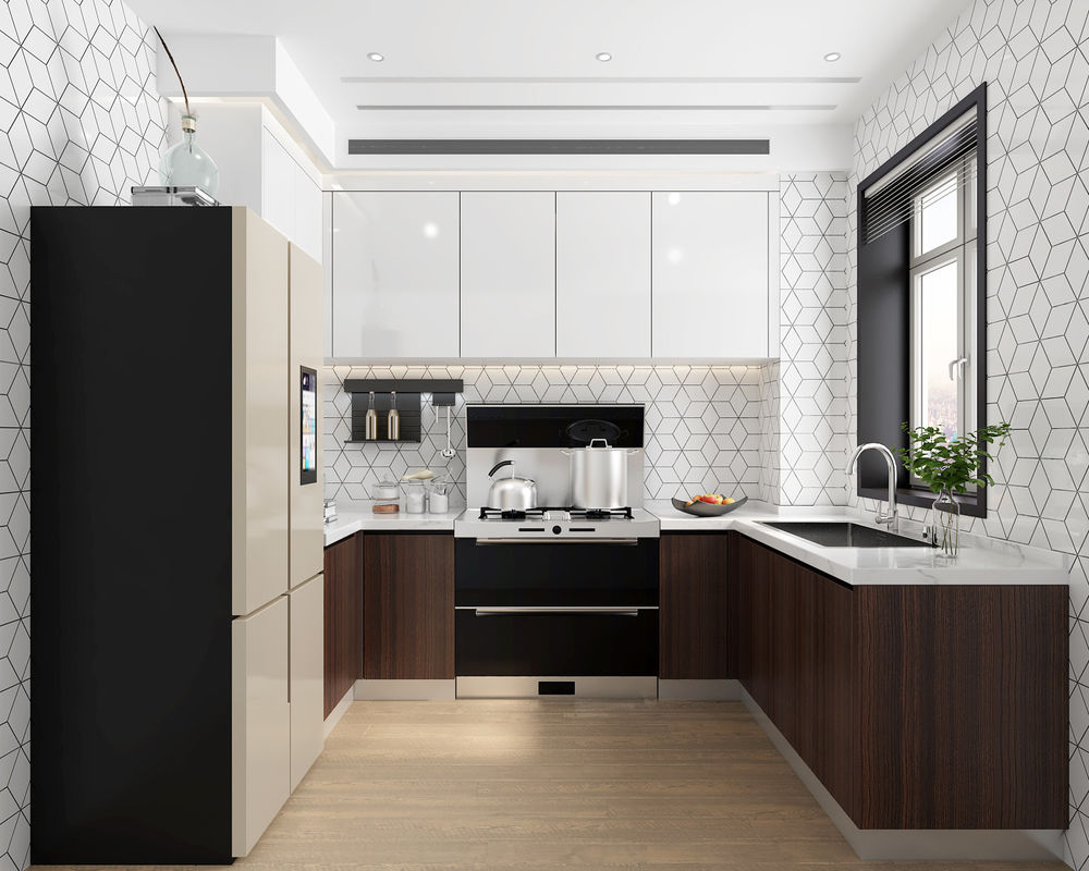 Arredamento di cucina impermeabile di design moderno in legno massello per mobili domestici personalizzati