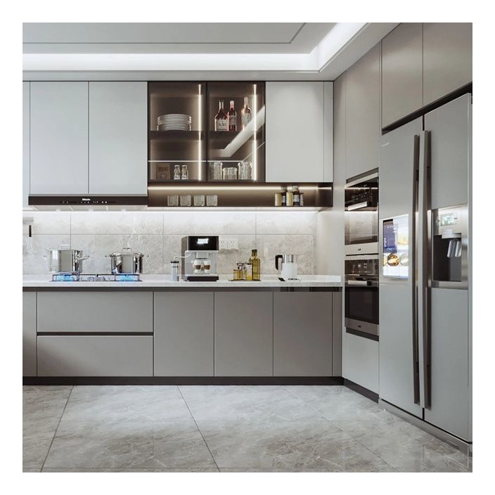 Armadi di legno massello di plancia minimalista moderno con colori e facciate di vetro personalizzati