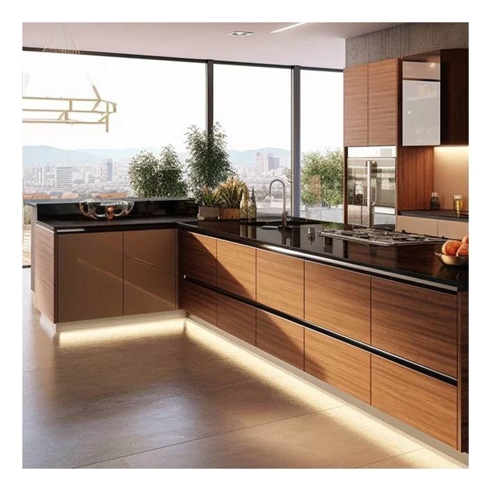 Armadi di legno massello di plancia minimalista moderno con colori e facciate di vetro personalizzati