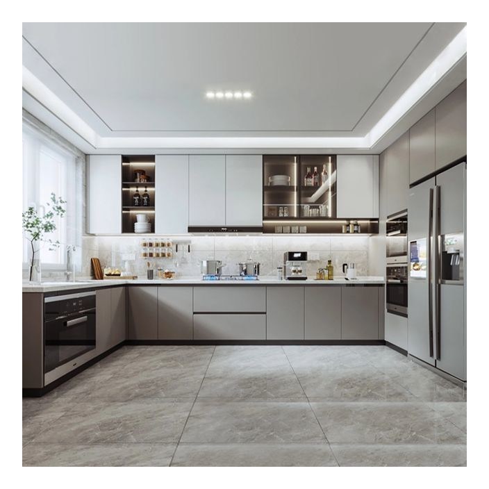 Armadi di legno massello di plancia minimalista moderno con colori e facciate di vetro personalizzati