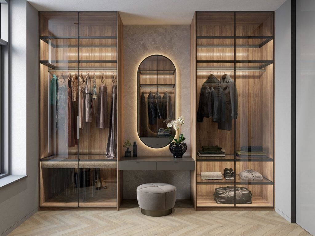 Stile di design contemporaneo Camminare in armadio Armadio di stoccaggio con dimensioni e legno personalizzati