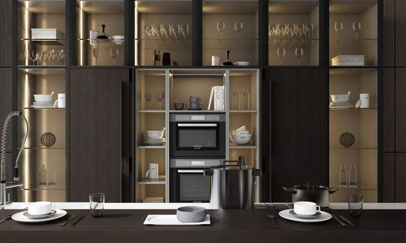 Arredamento in cartone di melamina tipo tutto vetro design cucina angolo mobili manica di ventilazione