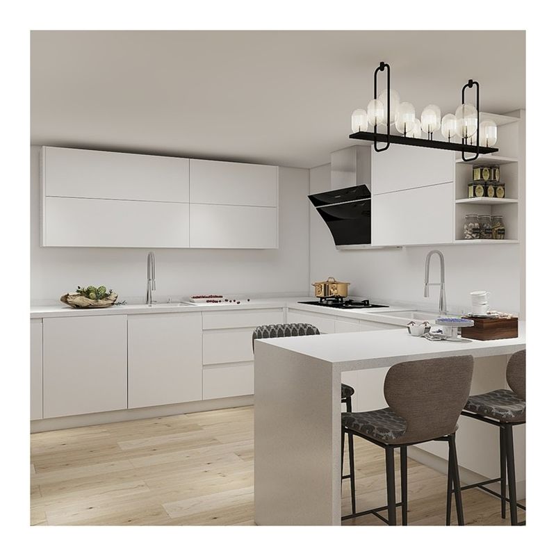 Armadietti da cucina in bianco a forma di L con tipo di armadio modulare